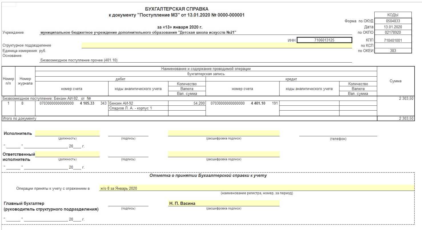 Аванс выданный под отчет. 1с БГУ 2.0. Код аналитического учета.